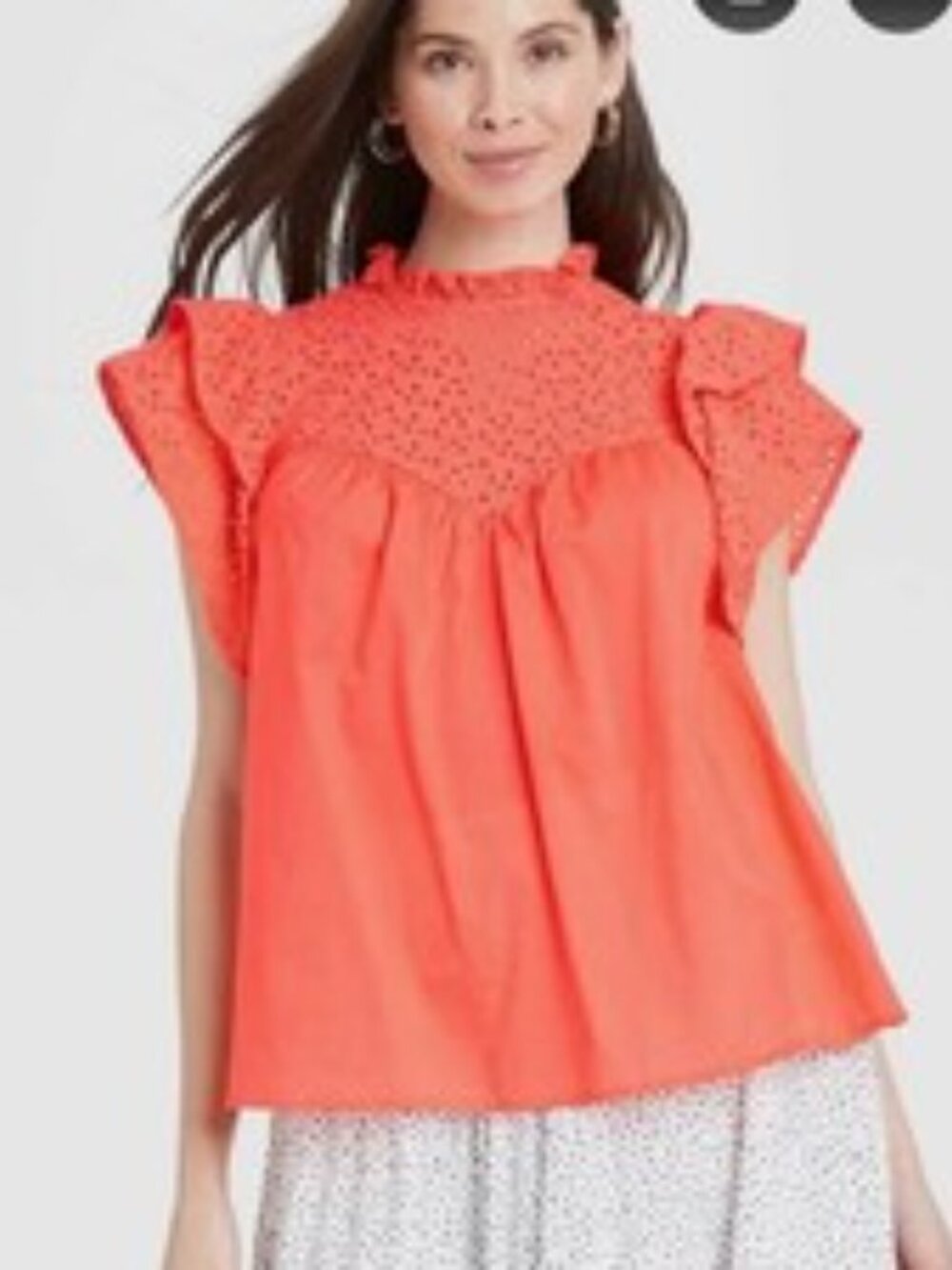 NWT A New Day Eyelet Flutter Sleeve Blouse Coral Orange Size XXL Feminine New